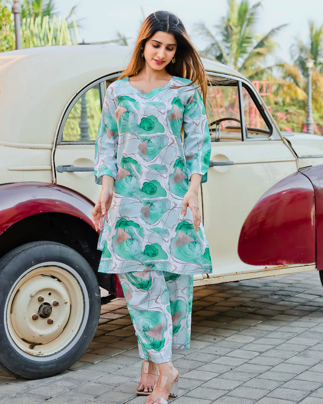 Mint Green Floral Printed Co-Ord Set