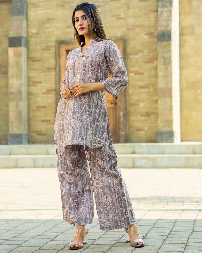 Grey Floral Printed Co-Ord Set