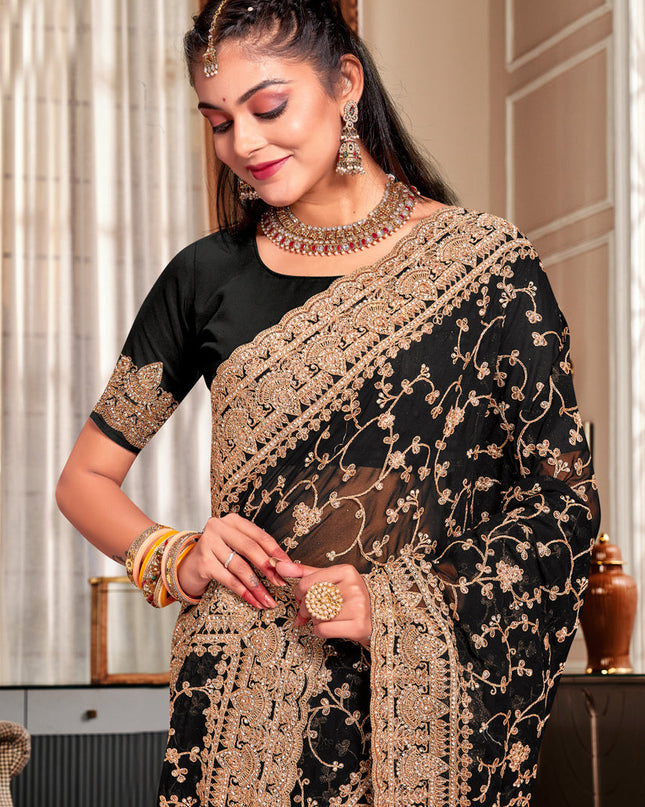Black Georgette Heavy Embroidered Saree