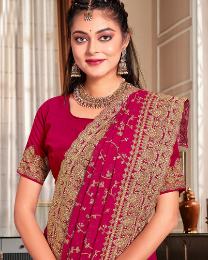 Magenta Georgette Heavy Embroidered Saree