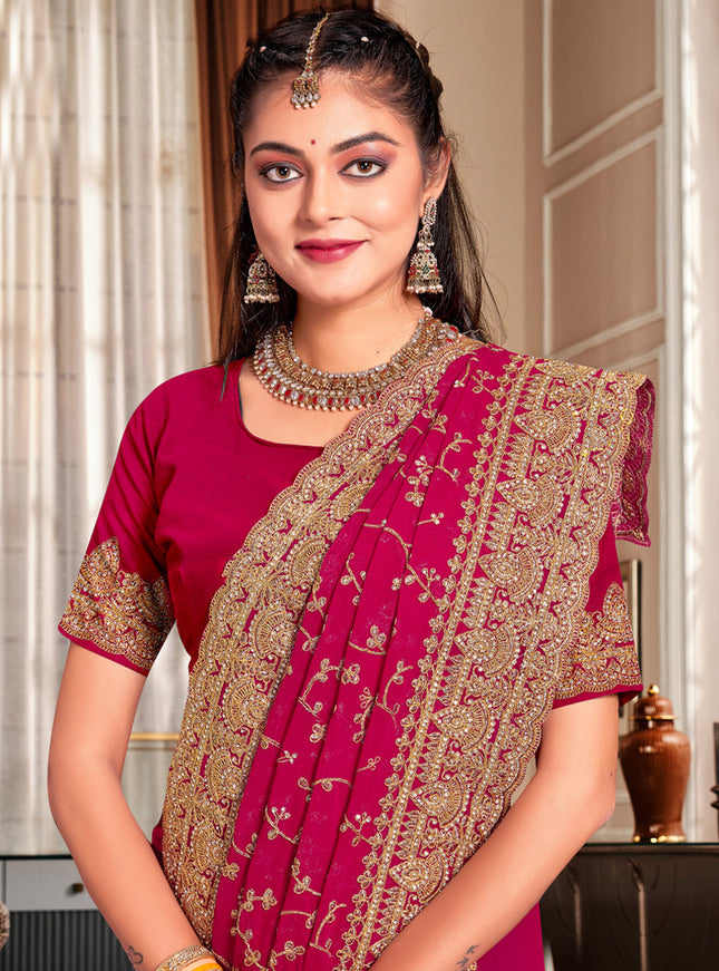 Magenta Georgette Heavy Embroidered Saree