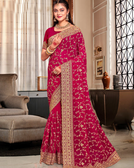 Magenta Georgette Heavy Embroidered Saree
