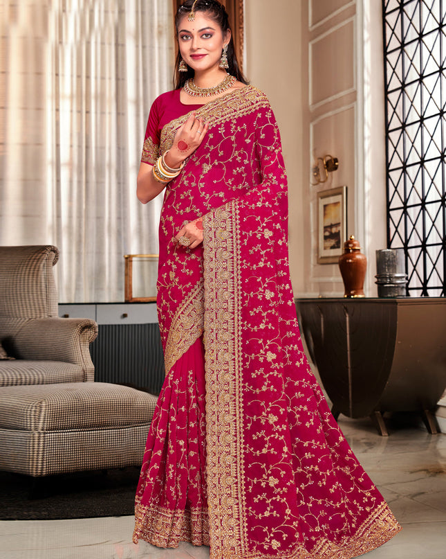 Magenta Georgette Heavy Embroidered Saree