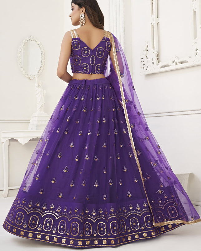 Purple Net Embroidered Lehenga Choli