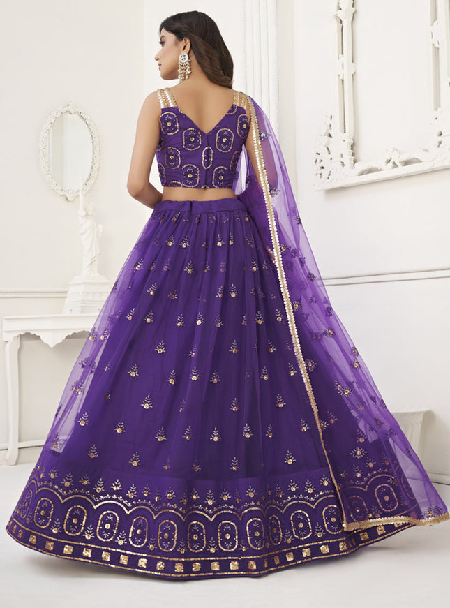 Purple Net Embroidered Lehenga Choli