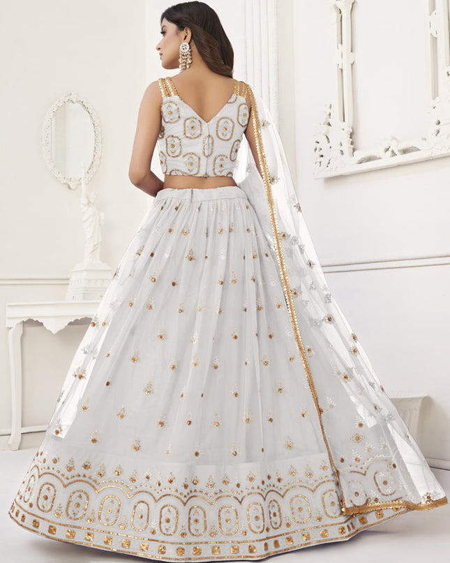 Pearl White Net Embroidered Lehenga Choli