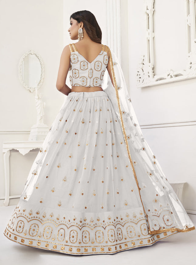 Pearl White Net Embroidered Lehenga Choli
