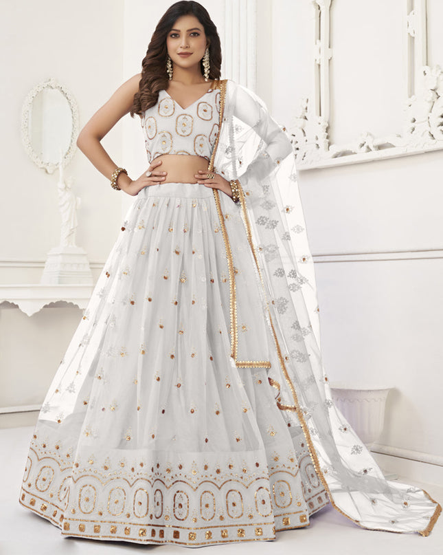 Pearl White Net Embroidered Lehenga Choli