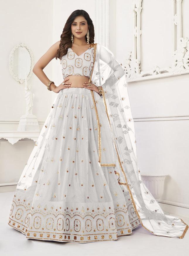 Pearl White Net Embroidered Lehenga Choli