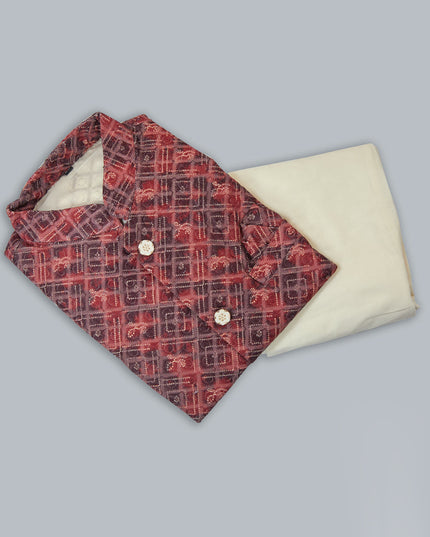 Off White Silk Kurta Pyjama with Red Jacket