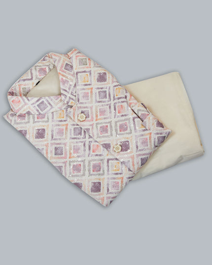 Off White Silk Kurta Pyjama with Cream Jacket