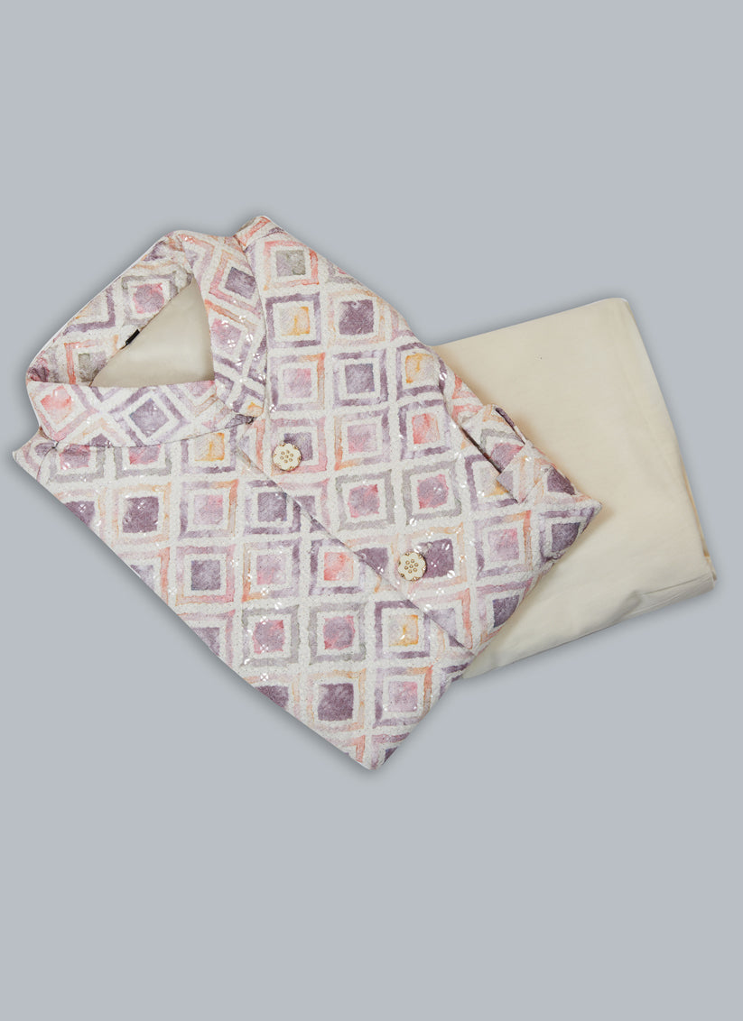 Off White Silk Kurta Pyjama with Cream Jacket