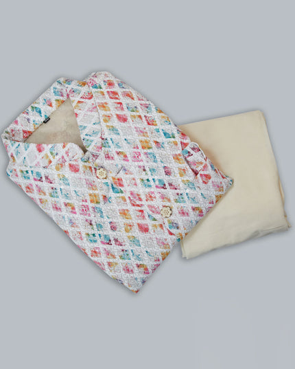 Off White Silk Kurta Pyjama with Off White Jacket