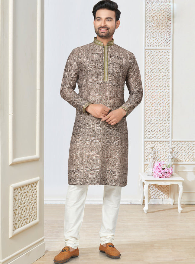 Olive Green Cotton Kurta Pyjama Set