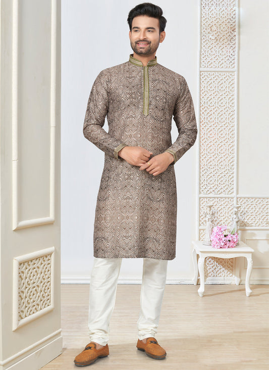Olive Green Cotton Kurta Pyjama Set