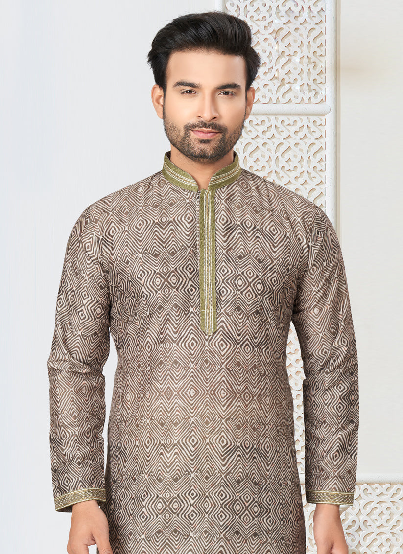 Olive Green Cotton Kurta Pyjama Set