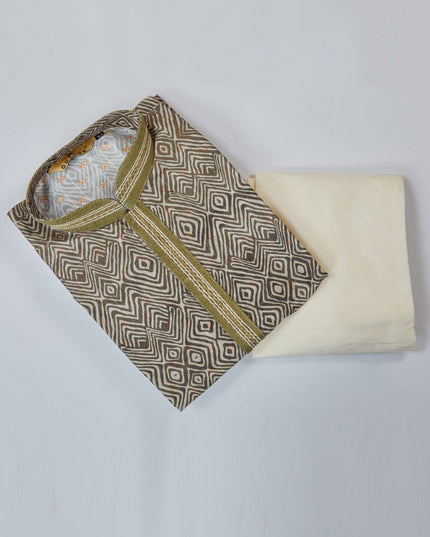 Olive Green Cotton Kurta Pyjama Set