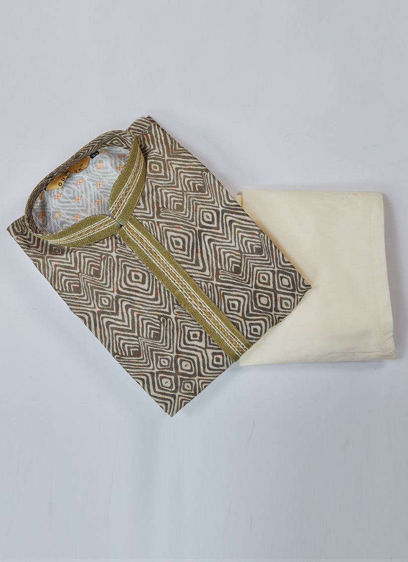 Olive Green Cotton Kurta Pyjama Set