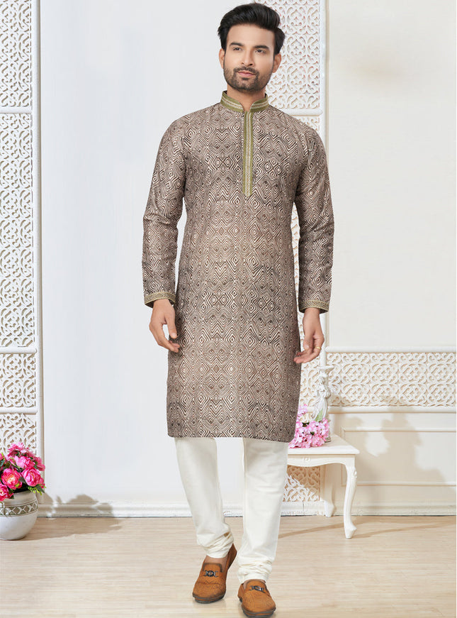 Olive Green Cotton Kurta Pyjama Set