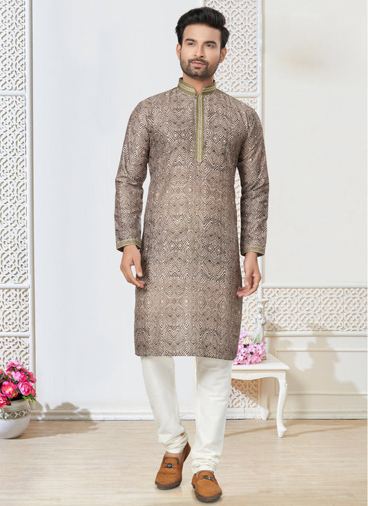 Olive Green Cotton Kurta Pyjama Set
