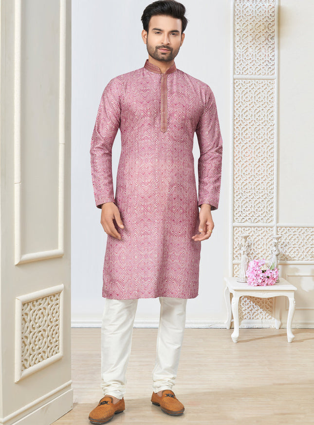Pink Cotton Kurta Pyjama Set