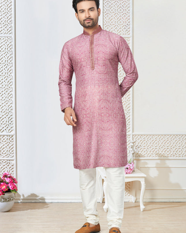 Pink Cotton Kurta Pyjama Set
