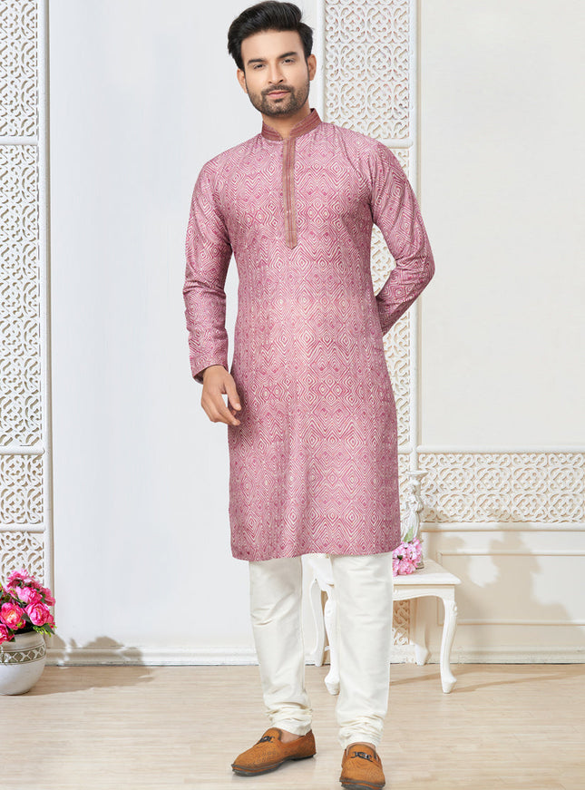Pink Cotton Kurta Pyjama Set