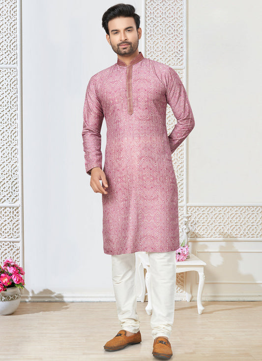 Pink Cotton Kurta Pyjama Set