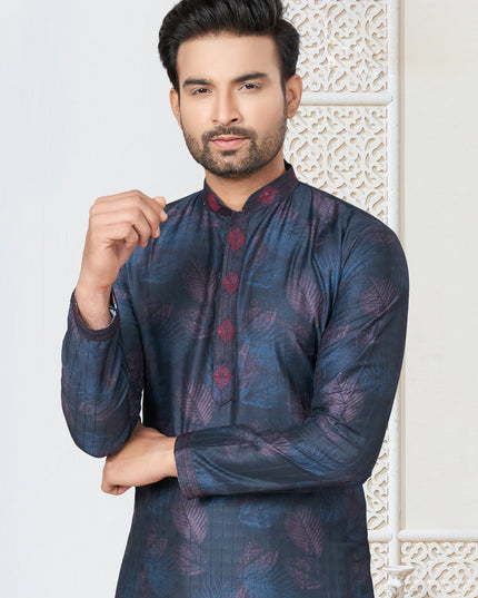 Navy Blue Cotton Kurta Pyjama Set