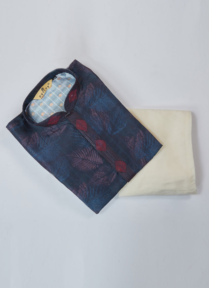 Navy Blue Cotton Kurta Pyjama Set