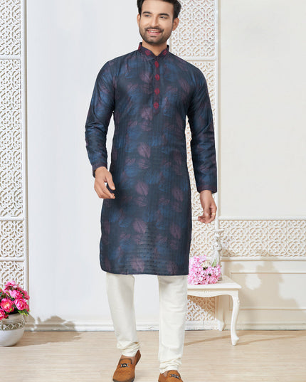 Navy Blue Cotton Kurta Pyjama Set