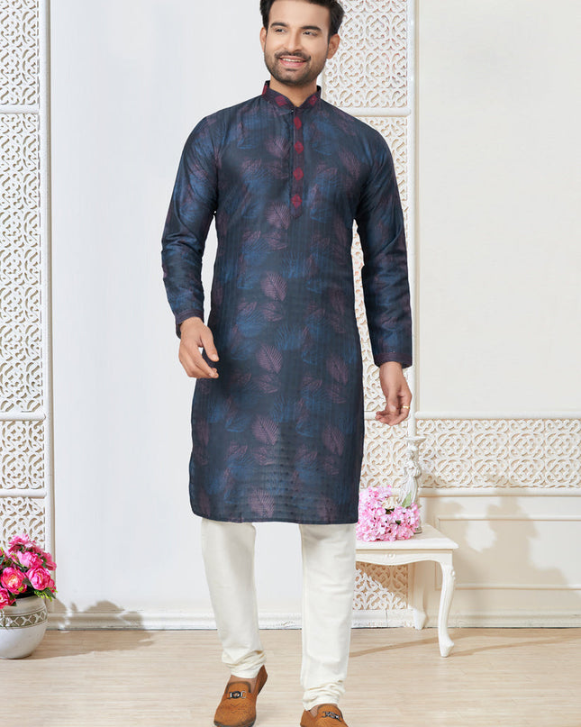 Navy Blue Cotton Kurta Pyjama Set