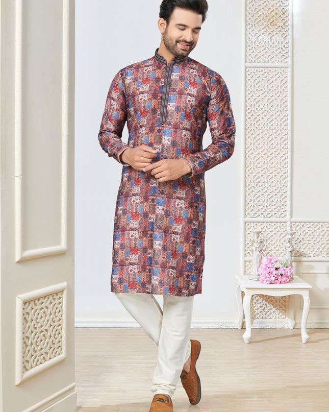 Multicolor Cotton Kurta Pyjama Set
