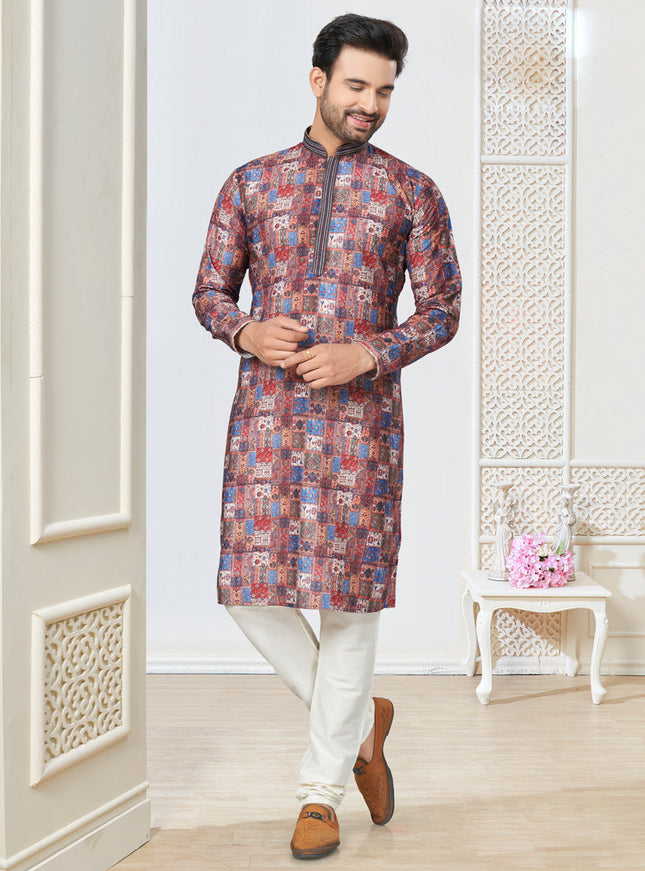 Multicolor Cotton Kurta Pyjama Set
