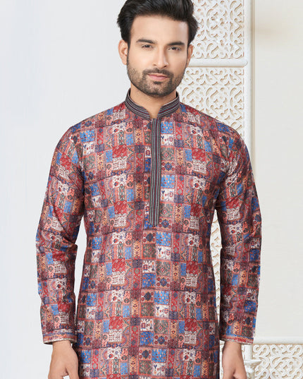 Multicolor Cotton Kurta Pyjama Set