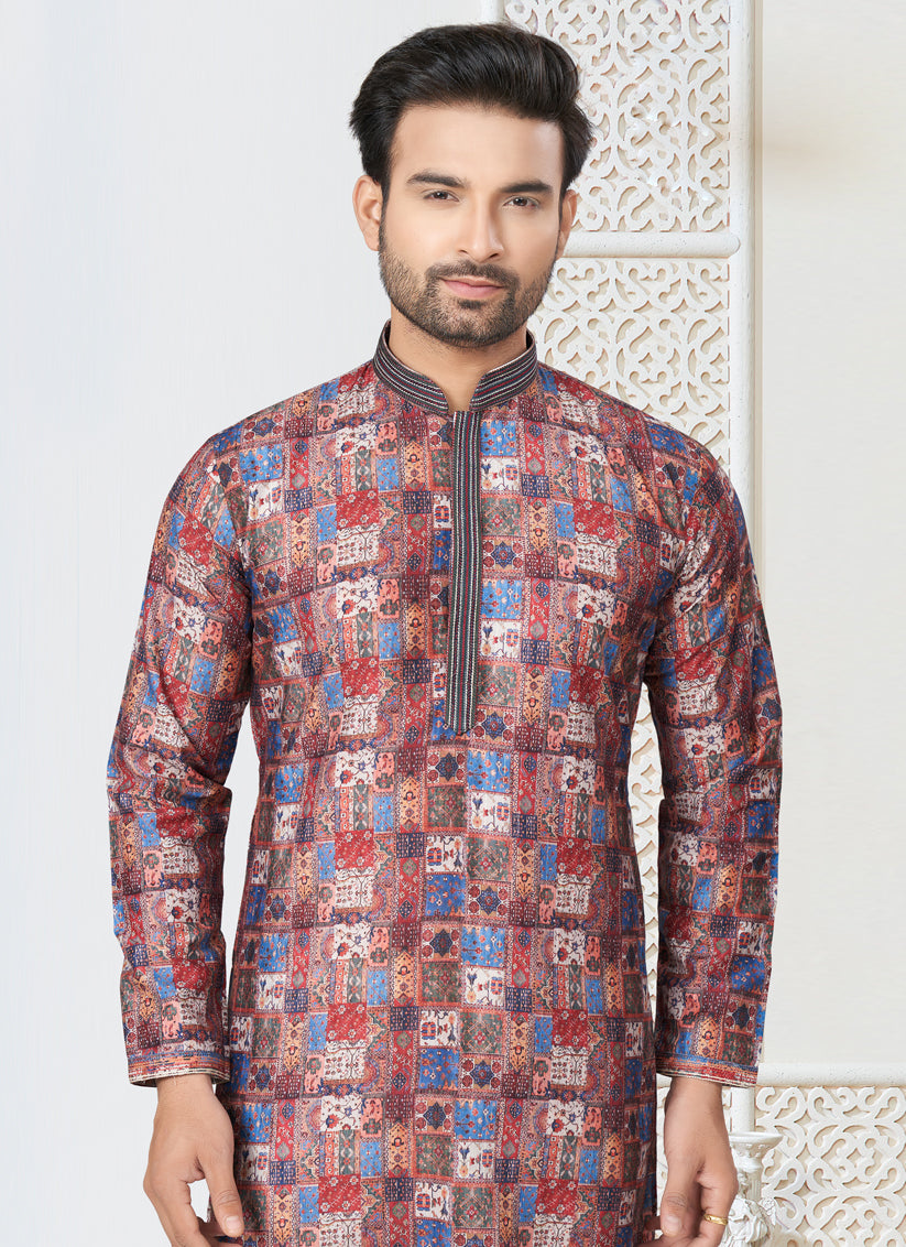 Multicolor Cotton Kurta Pyjama Set