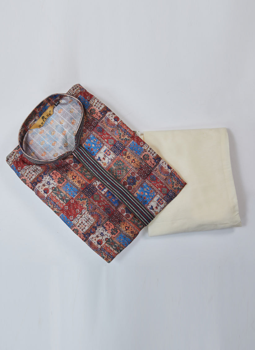 Multicolor Cotton Kurta Pyjama Set