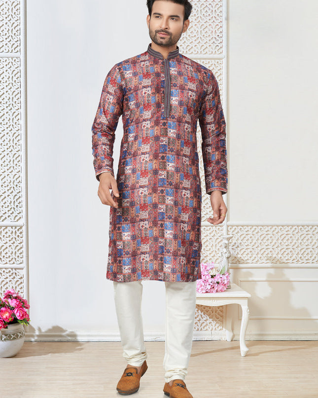 Multicolor Cotton Kurta Pyjama Set