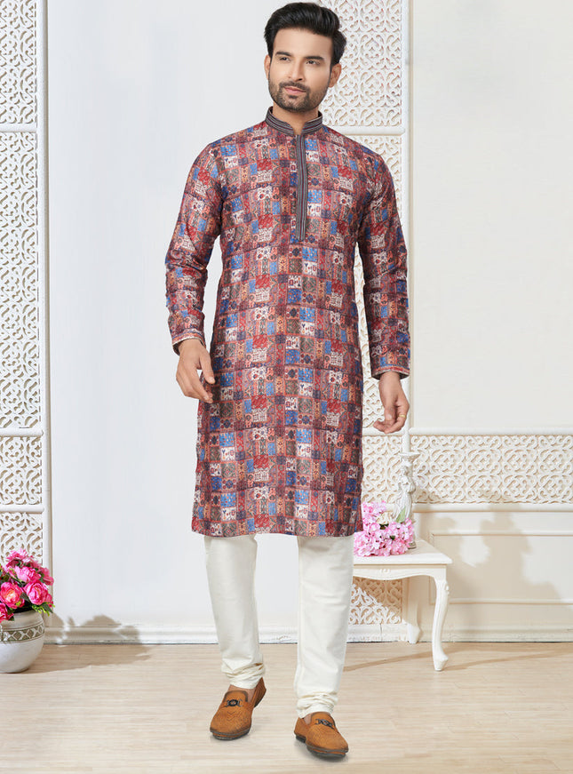 Multicolor Cotton Kurta Pyjama Set