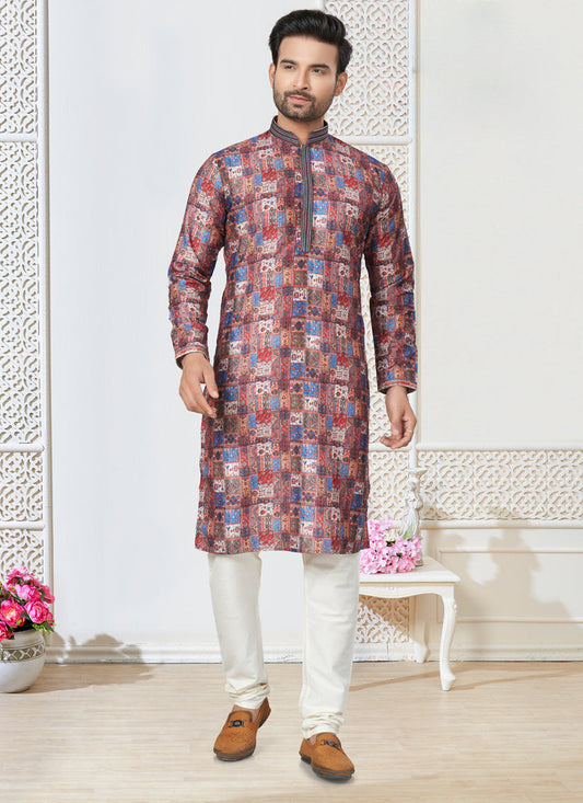 Multicolor Cotton Kurta Pyjama Set