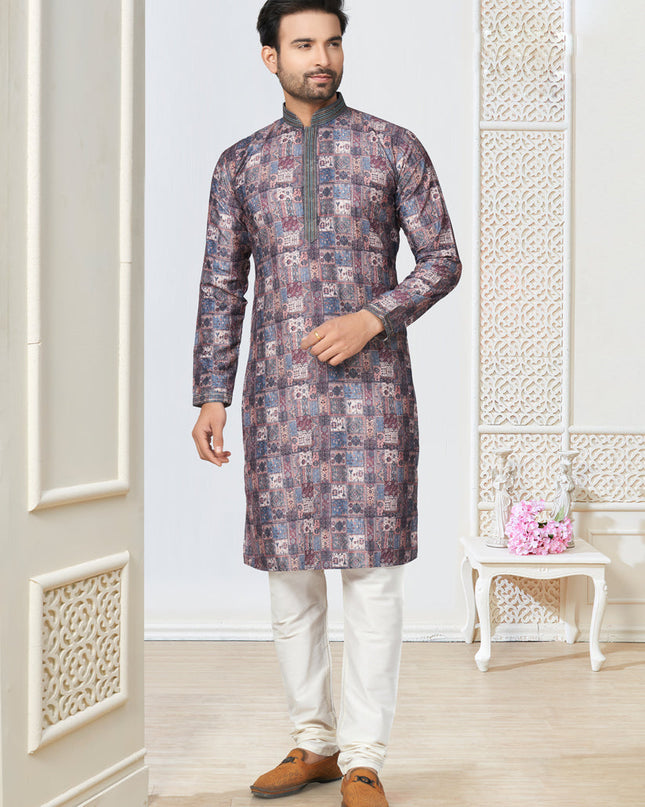 Grey Cotton Kurta Pyjama Set