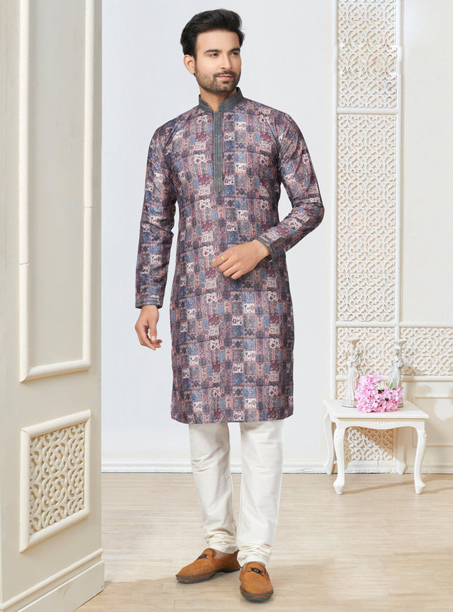 Grey Cotton Kurta Pyjama Set