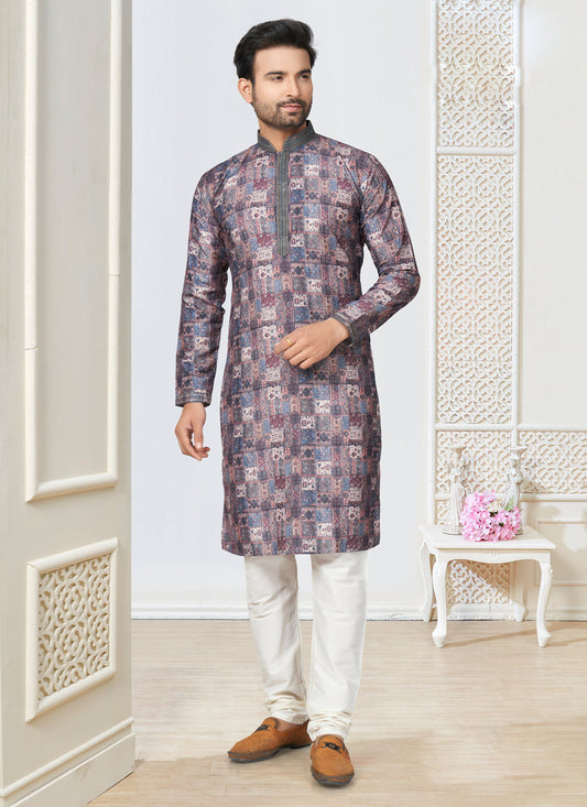 Grey Cotton Kurta Pyjama Set