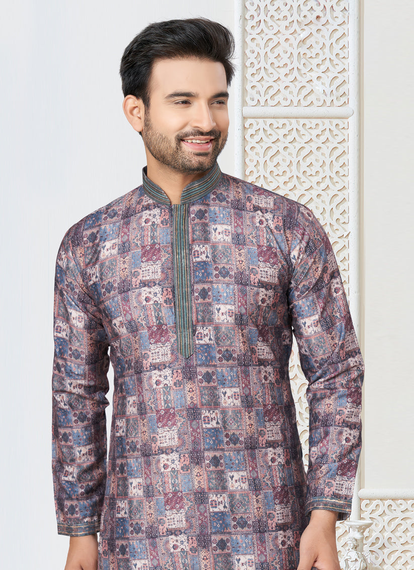 Grey Cotton Kurta Pyjama Set