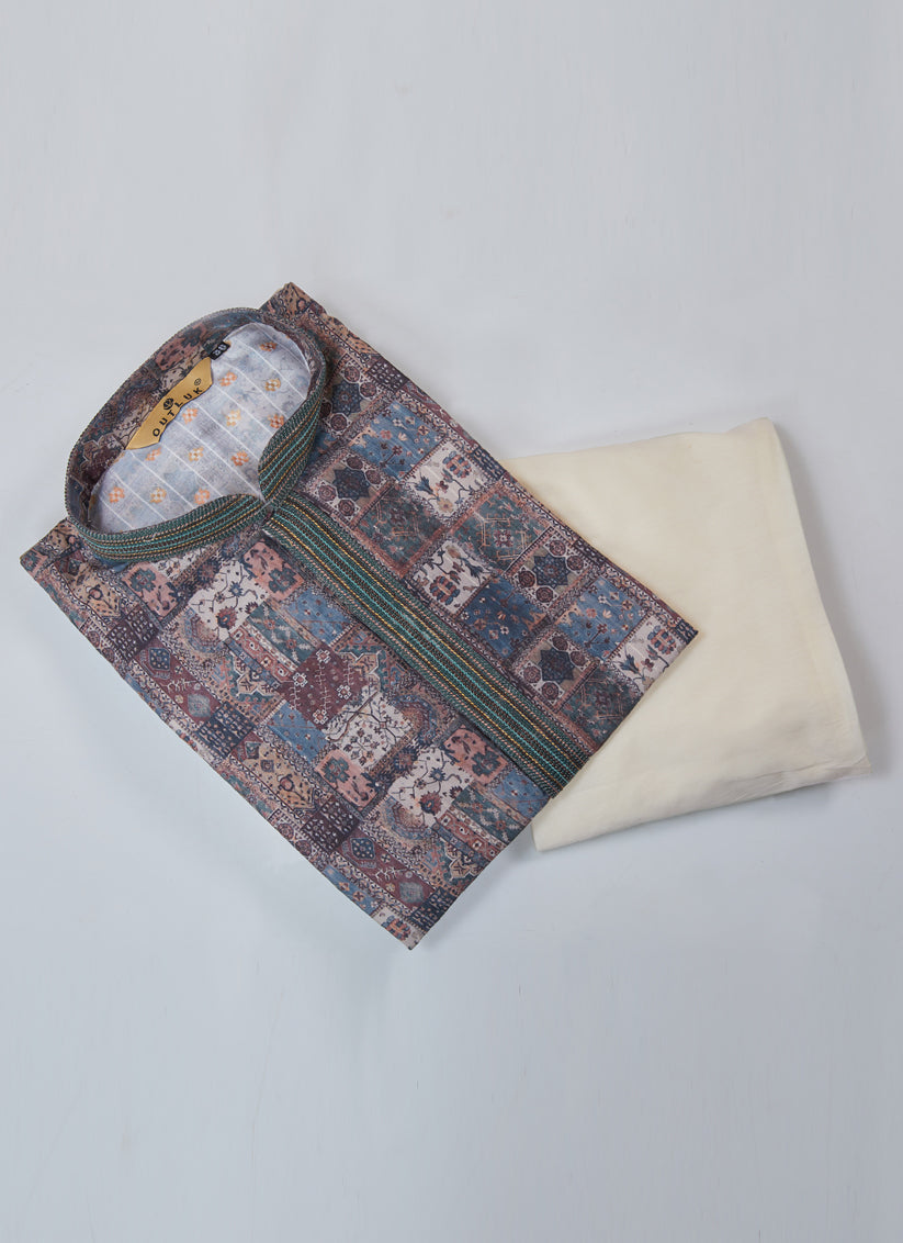 Grey Cotton Kurta Pyjama Set