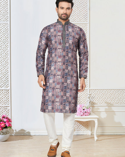 Grey Cotton Kurta Pyjama Set