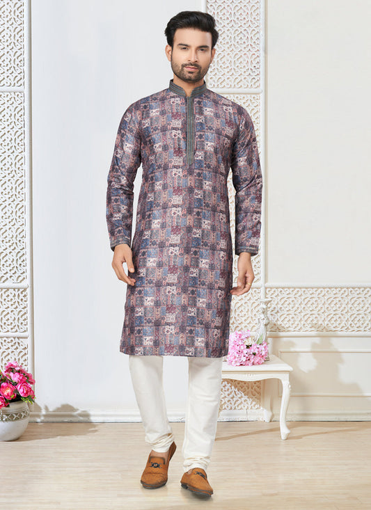 Grey Cotton Kurta Pyjama Set