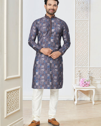 Grey Cotton Kurta Pyjama Set