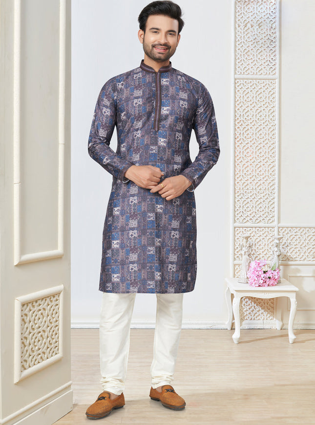 Grey Cotton Kurta Pyjama Set