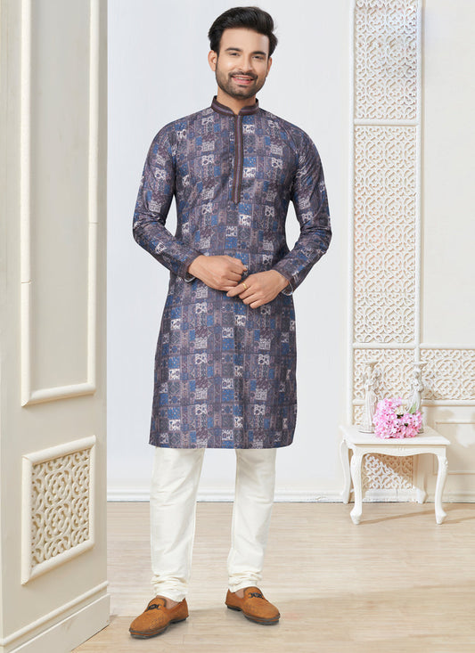 Grey Cotton Kurta Pyjama Set